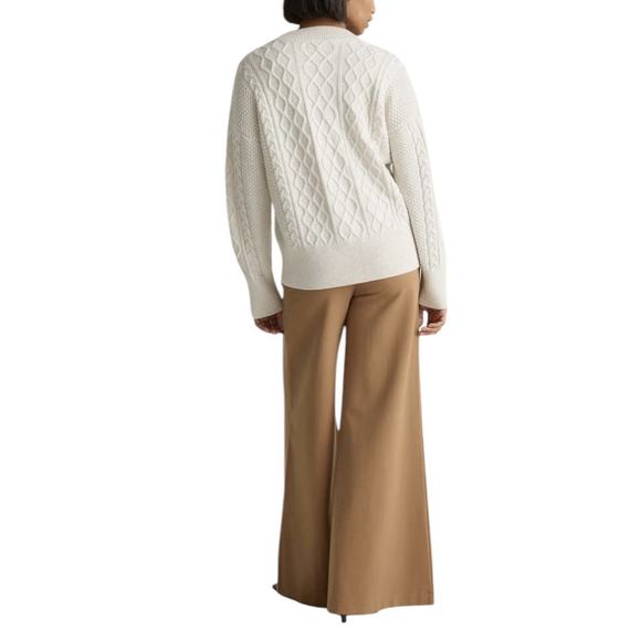 Quince Womens Size Medium Australian Merino Wool Cable Sweater Heather Bone - Picture 7 of 11